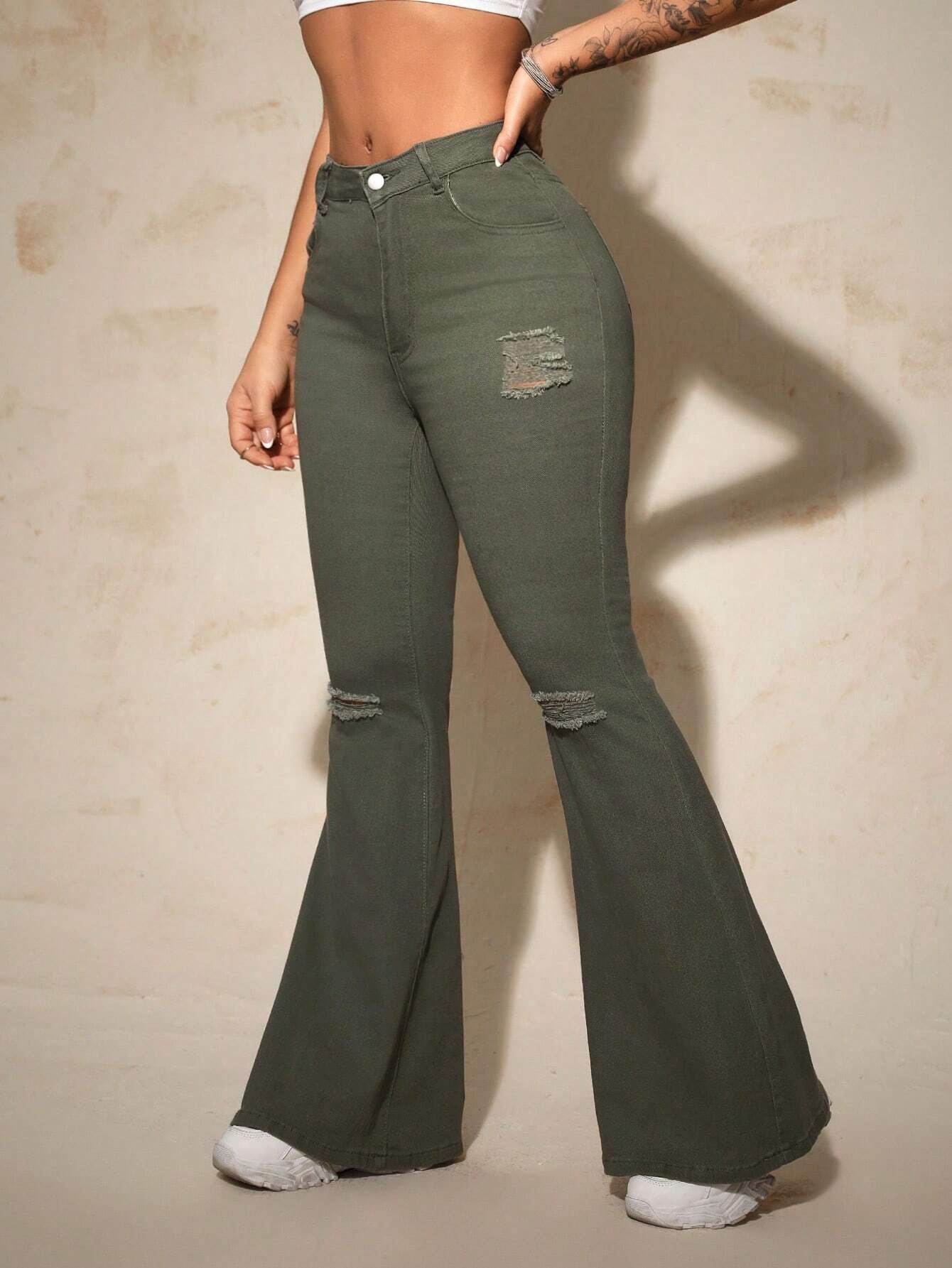 SHEIN SXY High Waist Ripped Flare Leg Jeans