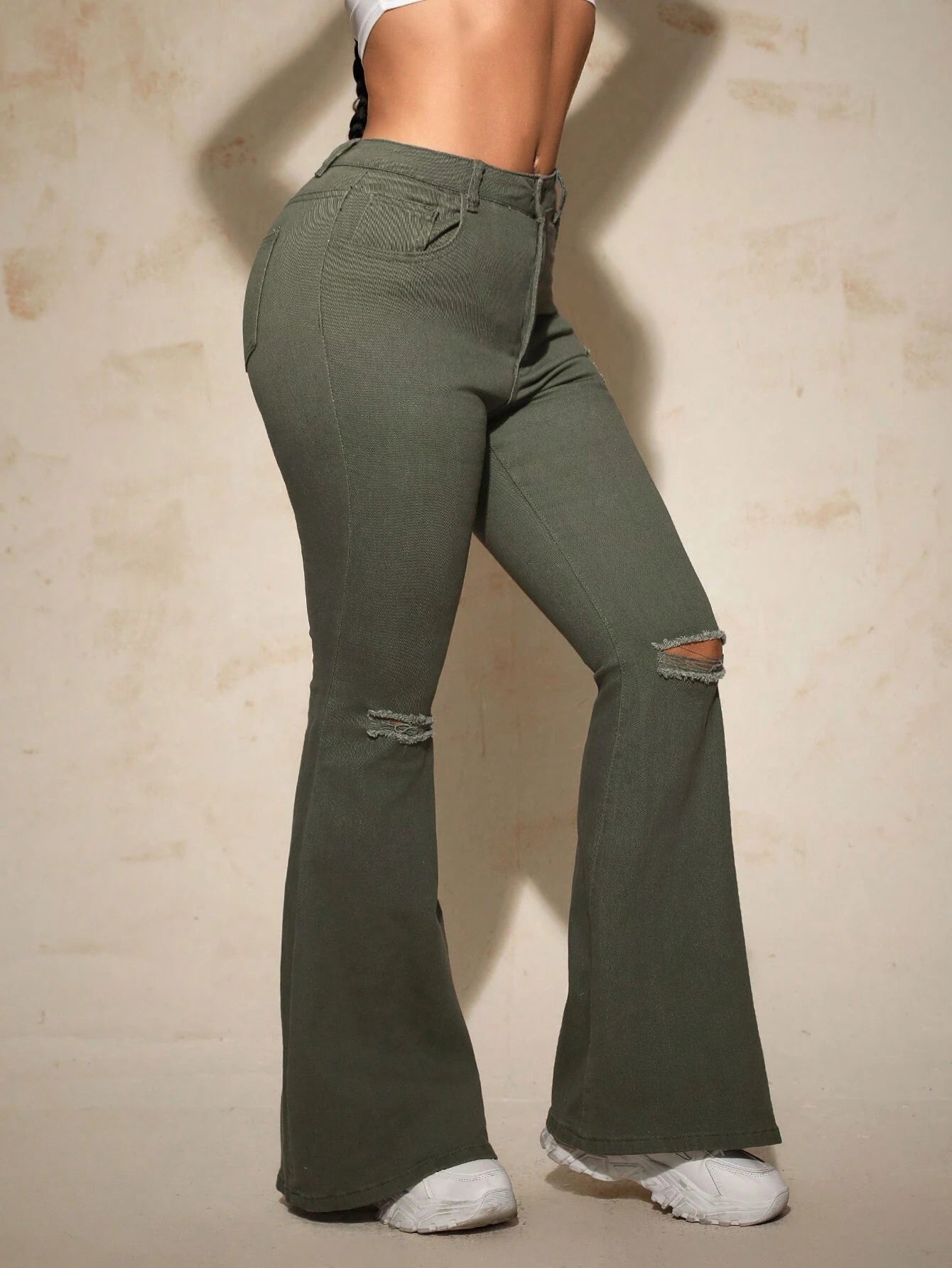 SHEIN SXY High Waist Ripped Flare Leg Jeans