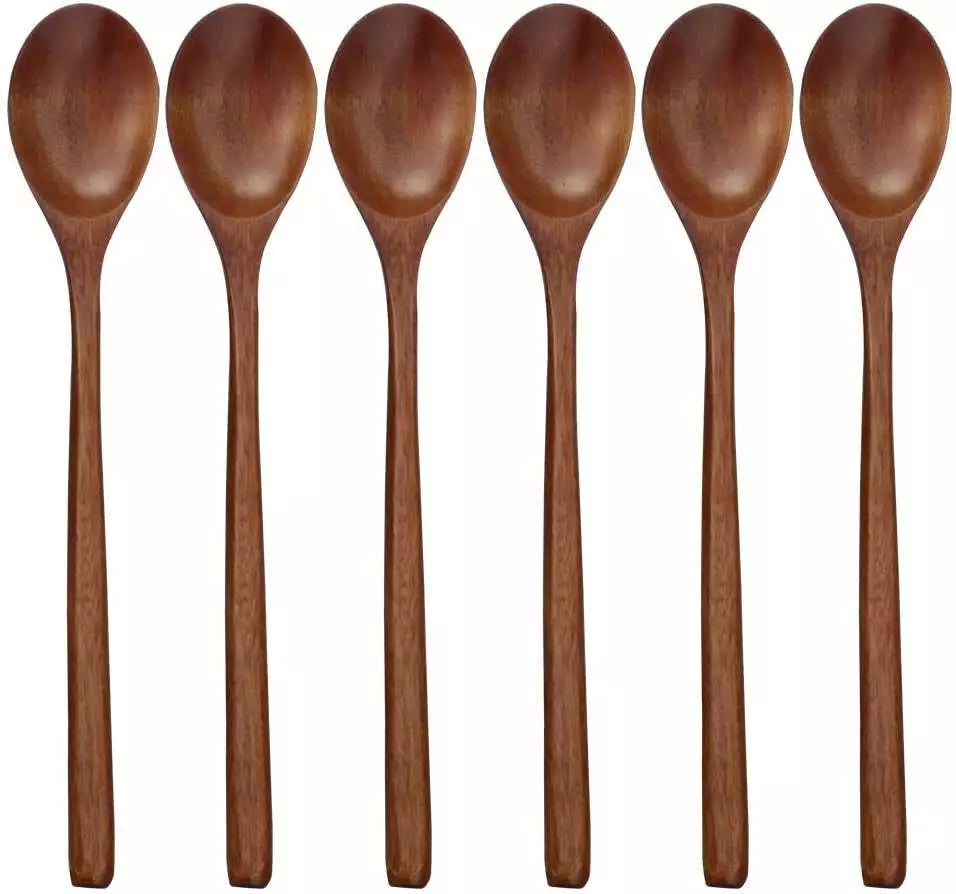 Wooden Spoons, 6 Pieces 9 Inch Wood Soup Spoons for Eating Mixing Stirring,
