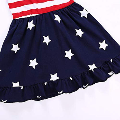 Toddler Kids Baby Girls 4Th of July Outfit Straps Bowknot Stars Striped Dress Independence Day Clothes Sundress