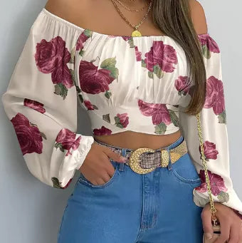 2023 Women's Off Shoulder Printed Blouses