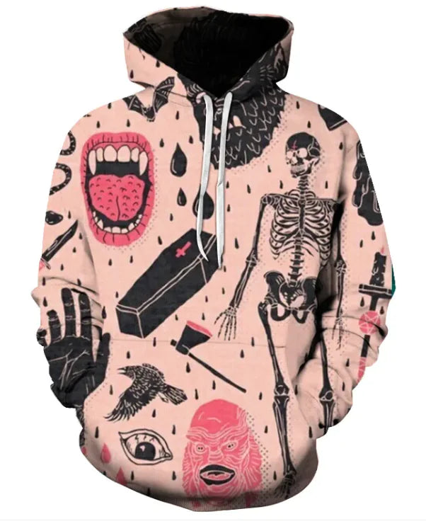 Printed Skull Head Hooded Sweater