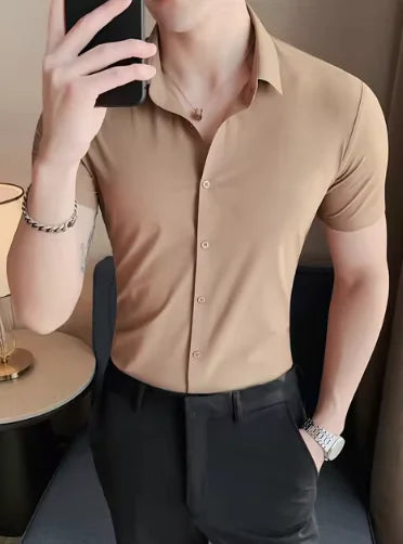 Men's High Elastic Short Sleeve Shirt Without Drape