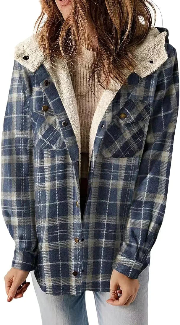 Cozy Plaid Hooded Wool Coat with Fleece Lining