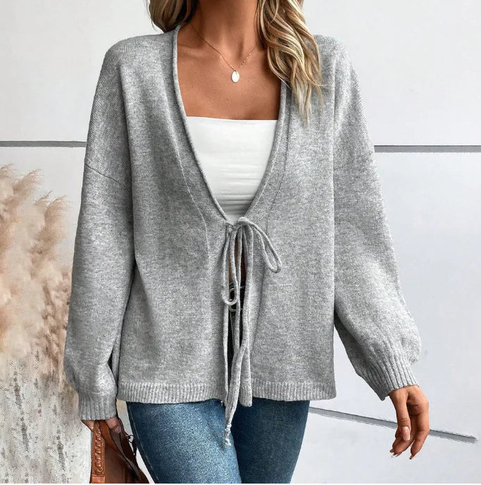 Lace-up Top Loose Short Knitted Sweater