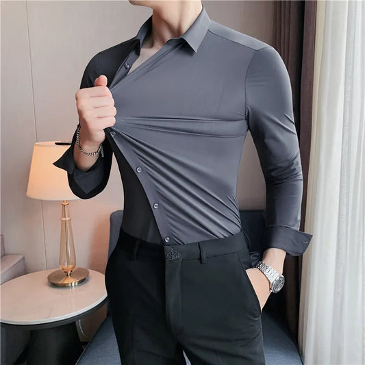 Men's Korean Style Slim Stretch Long Sleeve Shirt