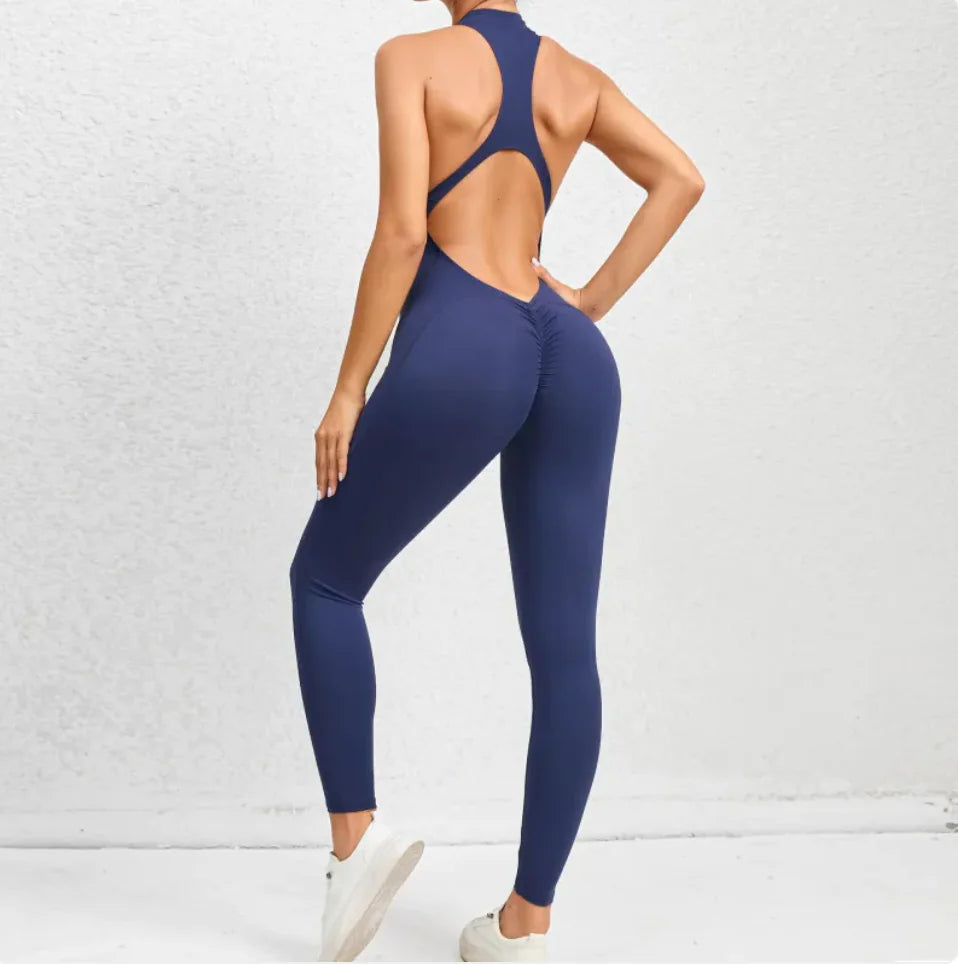 Sleeveless Zippered Yoga Jumpsuit - Tummy Control & Butt Lifting Fitness Sportswear