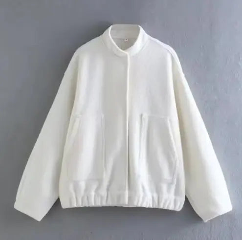 Women's V-Neck Bomber Jacket with Ruffled Sleeves