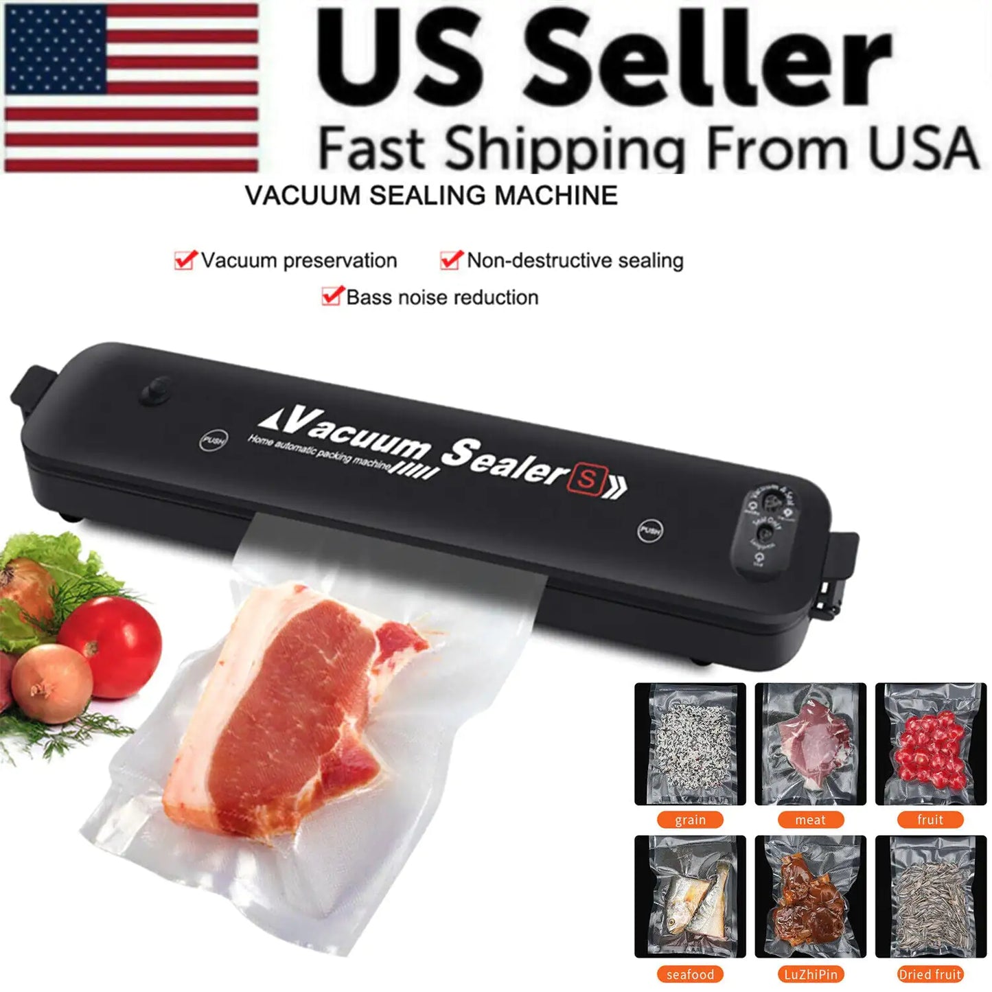 Vacuum Sealer Machine Food Preservation Storage Saver Automatic With Seal Bag