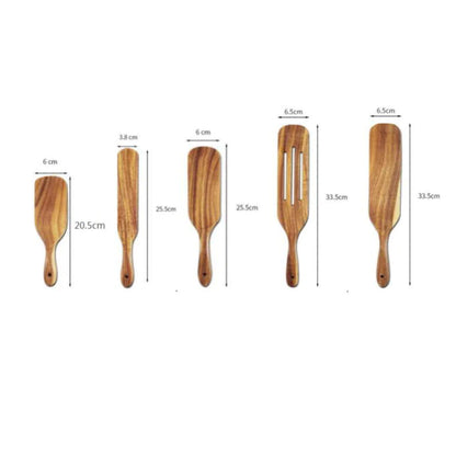 Acacia Teak Wood Long-Handled Cooking Spatula Set – Perfect for Mixing & Serving in Style!