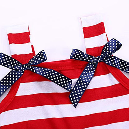 Toddler Kids Baby Girls 4Th of July Outfit Straps Bowknot Stars Striped Dress Independence Day Clothes Sundress