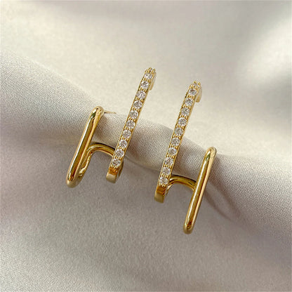 New Design Irregular U-Shaped Gold Color Earrings for Women Korean Luxury Crystal Earring Girl Wedding Party Jewelry Accessories