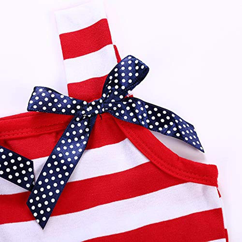 Toddler Kids Baby Girls 4Th of July Outfit Straps Bowknot Stars Striped Dress Independence Day Clothes Sundress