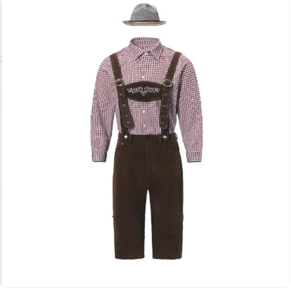 Men’s Oktoberfest Costume - Plaid Shirt, Bib Shorts, & Hat Set