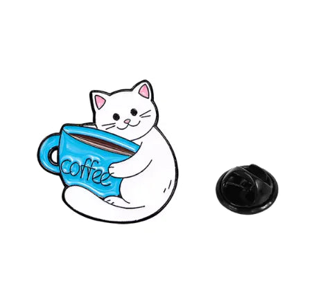 Cat & Coffee Enamel Pin Set