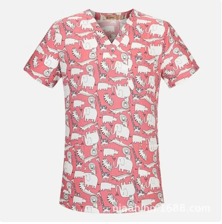 Unisex V-Neck Surgical Scrubs – Printed, Hand-Washable, Short Sleeve Workwear