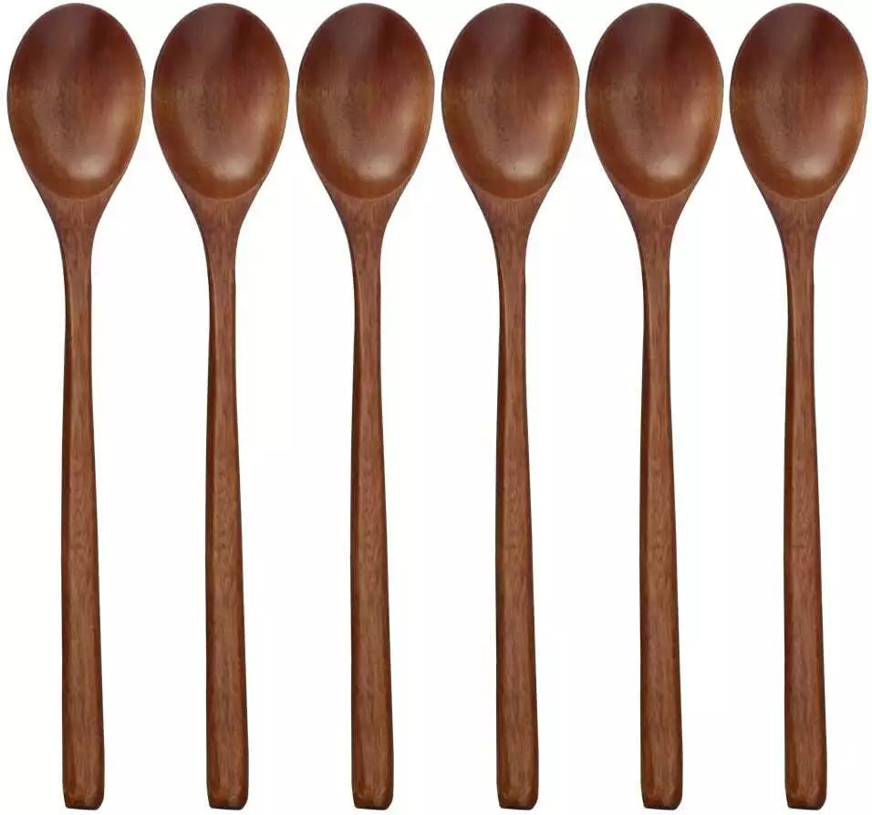 Wooden Spoons, 6 Pieces 9 Inch Wood Soup Spoons for Eating Mixing Stirring,