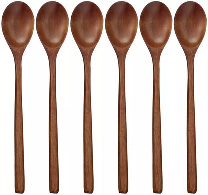 Wooden Spoons, 6 Pieces 9 Inch Wood Soup Spoons for Eating Mixing Stirring,