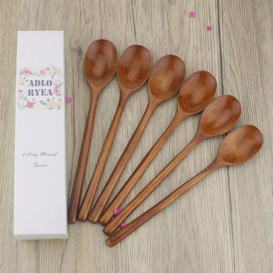 Wooden Spoons, 6 Pieces 9 Inch Wood Soup Spoons for Eating Mixing Stirring,