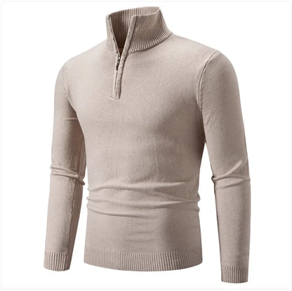 Men's Winter Sweater - Half-Zip Turtleneck, Cotton Knit