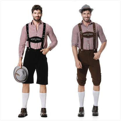 Men’s Oktoberfest Costume - Plaid Shirt, Bib Shorts, & Hat Set