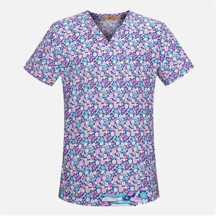 Unisex V-Neck Surgical Scrubs – Printed, Hand-Washable, Short Sleeve Workwear