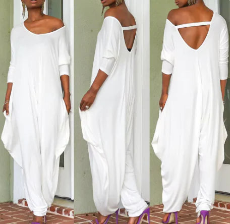 Chic Asymmetrical Jumpsuit: Backless, Wide-Leg Elegance