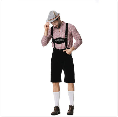 Men’s Oktoberfest Costume - Plaid Shirt, Bib Shorts, & Hat Set