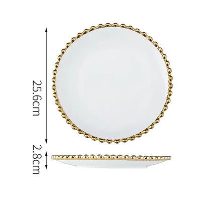 Nordic Gold Bead Ceramic Dinner Plates and Bowls